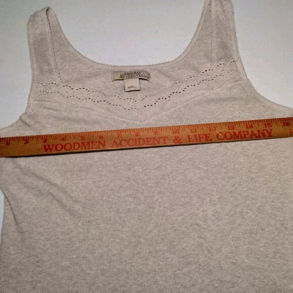 Natural Reflections Tank Top Size Large Beige Ribbed Eyelet Lace Trim Cotton Y2K - Picture 5 of 14